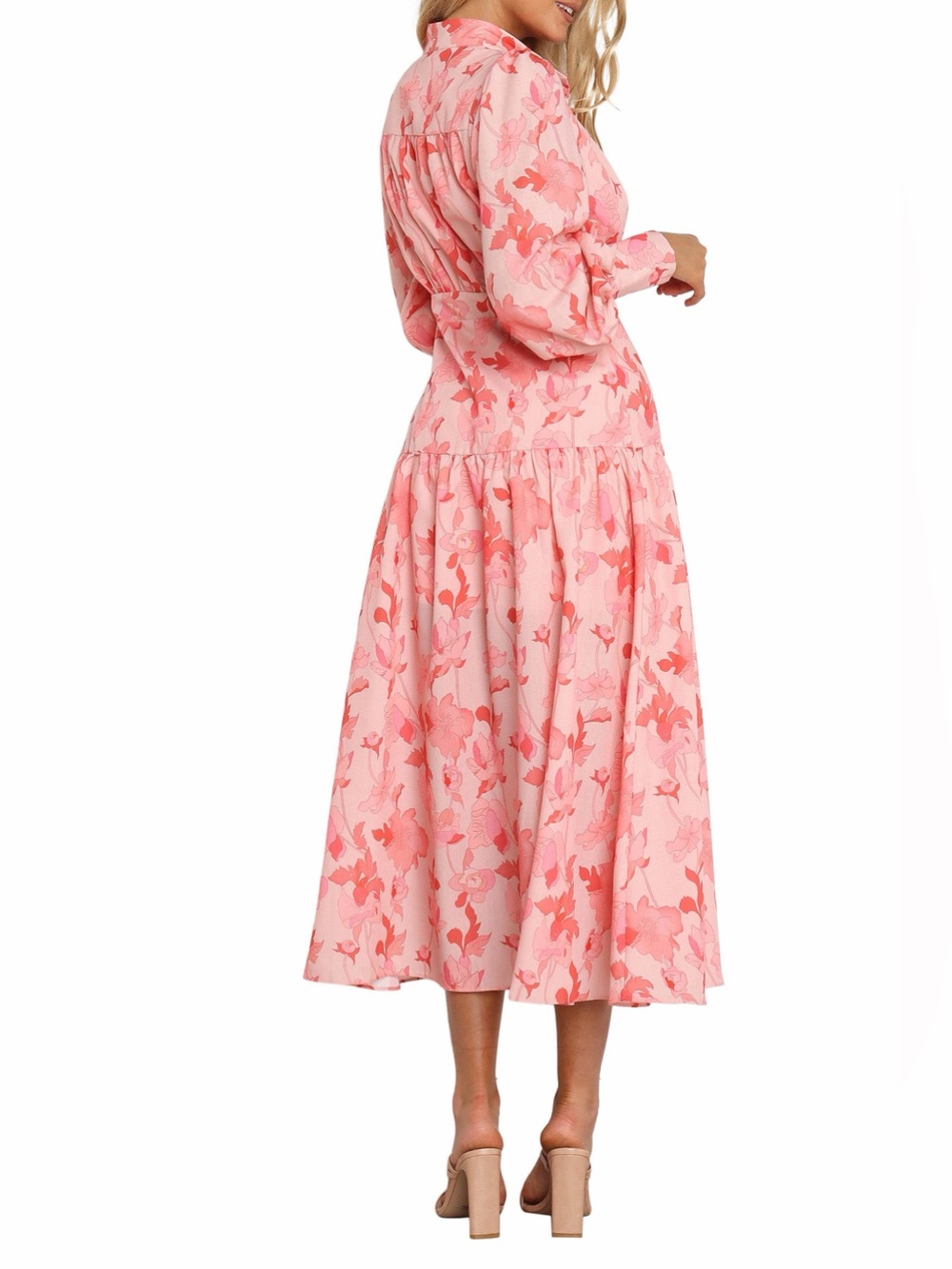 Petal & Pup Forever Print Long Sleeve Tiered Midi Dress – Pink Floral - Picture 3 of 13